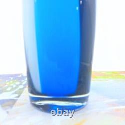 Hand Blown Murano Style Tall Candy Striped Art Glass Vase 23H Black White Blue