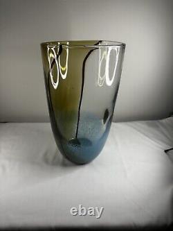 Hand Blown Murano Style Turquoise and Brown 12 Glass Vase. Stunning piece