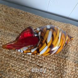 Hand Blown Murano Style Vintage Glass Art Conch Sea Shell Sculpture Incredible
