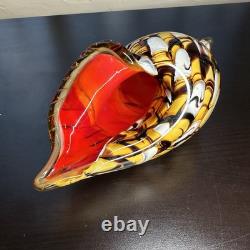 Hand Blown Murano Style Vintage Glass Art Conch Sea Shell Sculpture Incredible