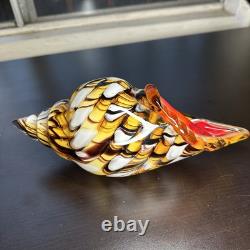 Hand Blown Murano Style Vintage Glass Art Conch Sea Shell Sculpture Incredible