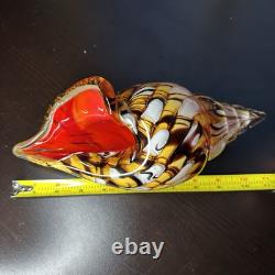 Hand Blown Murano Style Vintage Glass Art Conch Sea Shell Sculpture Incredible
