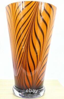 Hand Blown Murano Style Wavy Striped Art Glass Vase 12 Tall Made in Poland