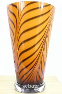 Hand Blown Murano Style Wavy Striped Art Glass Vase 12 Tall Made in Poland