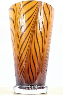 Hand Blown Murano Style Wavy Striped Art Glass Vase 12 Tall Made in Poland