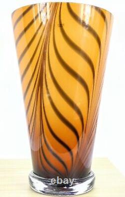 Hand Blown Murano Style Wavy Striped Art Glass Vase 12 Tall Made in Poland