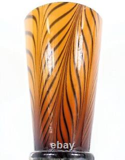 Hand Blown Murano Style Wavy Striped Art Glass Vase 12 Tall Made in Poland