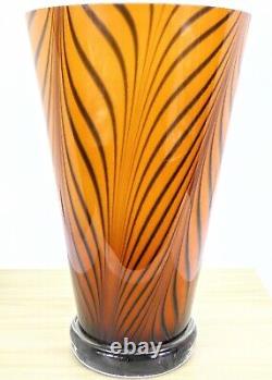 Hand Blown Murano Style Wavy Striped Art Glass Vase 12 Tall Made in Poland
