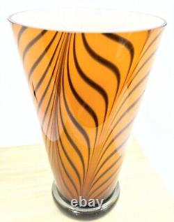 Hand Blown Murano Style Wavy Striped Art Glass Vase 12 Tall Made in Poland