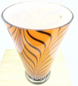 Hand Blown Murano Style Wavy Striped Art Glass Vase 12 Tall Made in Poland