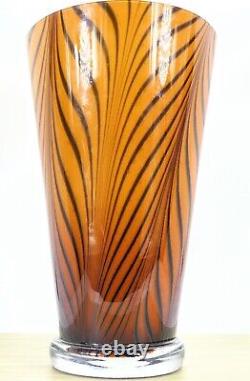 Hand Blown Murano Style Wavy Striped Art Glass Vase 12 Tall Made in Poland