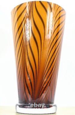 Hand Blown Murano Style Wavy Striped Art Glass Vase 12 Tall Made in Poland