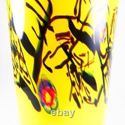 Hand Blown Murano Style Yellow Splash Millefiori Design Art Glass Vase 12 Tall