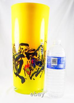 Hand Blown Murano Style Yellow Splash Millefiori Design Art Glass Vase 12 Tall