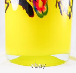 Hand Blown Murano Style Yellow Splash Millefiori Design Art Glass Vase 12 Tall