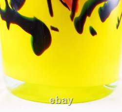 Hand Blown Murano Style Yellow Splash Millefiori Design Art Glass Vase 12 Tall