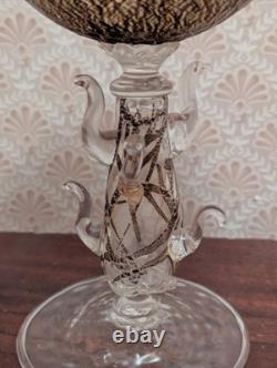 Hand Blown Murano Venetian Art Glass Goblet Applied Sea Creature