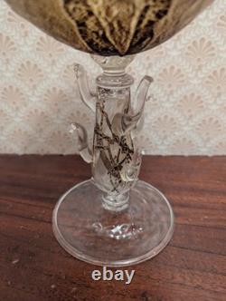 Hand Blown Murano Venetian Art Glass Goblet Applied Sea Creature