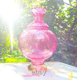 Hand Blown Murano-Victorian Style Bubble Cranberry Glass Vase 11 Tall