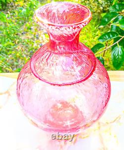 Hand Blown Murano-Victorian Style Bubble Cranberry Glass Vase 11 Tall