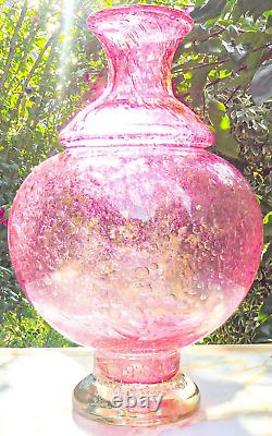 Hand Blown Murano-Victorian Style Bubble Cranberry Glass Vase 11 Tall