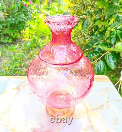 Hand Blown Murano-Victorian Style Bubble Cranberry Glass Vase 11 Tall