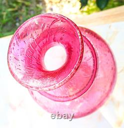 Hand Blown Murano-Victorian Style Bubble Cranberry Glass Vase 11 Tall