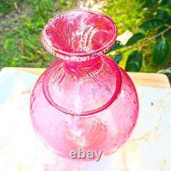 Hand Blown Murano-Victorian Style Bubble Cranberry Glass Vase 11 Tall