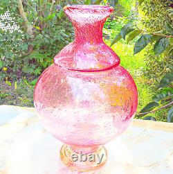 Hand Blown Murano-Victorian Style Bubble Cranberry Glass Vase 11 Tall