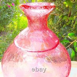 Hand Blown Murano-Victorian Style Bubble Cranberry Glass Vase 11 Tall