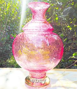 Hand Blown Murano-Victorian Style Bubble Cranberry Glass Vase 11 Tall