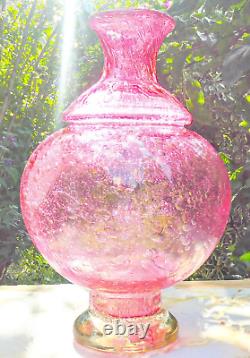 Hand Blown Murano-Victorian Style Bubble Cranberry Glass Vase 11 Tall