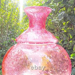 Hand Blown Murano-Victorian Style Bubble Cranberry Glass Vase 11 Tall