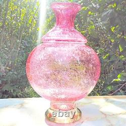 Hand Blown Murano-Victorian Style Bubble Cranberry Glass Vase 11 Tall