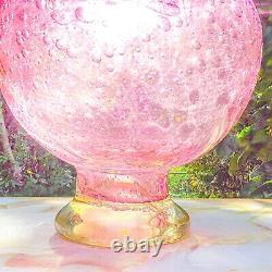 Hand Blown Murano-Victorian Style Bubble Cranberry Glass Vase 11 Tall