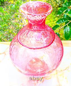 Hand Blown Murano-Victorian Style Bubble Cranberry Glass Vase 11 Tall Vintage