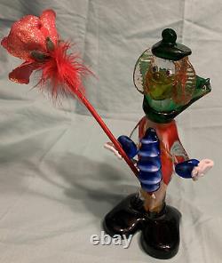 Hand Blown Murano Vintage Glass Clown Large Figurine 10X4