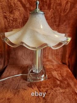 Hand Blown Murano-style, Pink Glass Table Lamp With Ruffled Shade