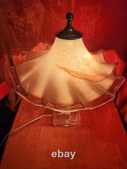 Hand Blown Murano-style, Pink Glass Table Lamp With Ruffled Shade