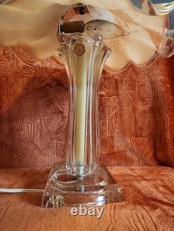 Hand Blown Murano-style, Pink Glass Table Lamp With Ruffled Shade