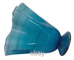 Hand Blown Ocean Waves Gradient Blue Art Glass Pedestal Vase Murano Vintage MCM