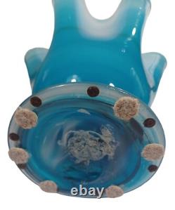 Hand Blown Ocean Waves Gradient Blue Art Glass Pedestal Vase Murano Vintage MCM