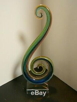 Hand Blown Rainbow Colored Abstract Swirl Murano Art Glass Sculpture Excellent