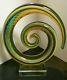 Hand Blown Rainbow Colored Circular Abstract Murano Art Glass Sculpture Excell
