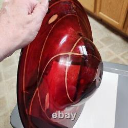 Hand Blown Red SWIRL Glass Bowl Tray Christmas Murano Style 4 depth 18 Dia