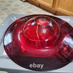 Hand Blown Red SWIRL Glass Bowl Tray Christmas Murano Style 4 depth 18 Dia
