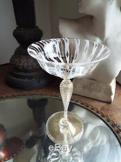 Hand Blown Salviati Murano Art Glass White Latticino &copper Mica Goblet Chalice
