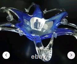 Hand Blown Stretched Blue Murano Glass Dish