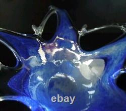 Hand Blown Stretched Blue Murano Glass Dish