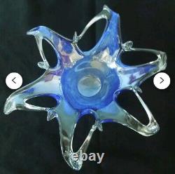 Hand Blown Stretched Blue Murano Glass Dish